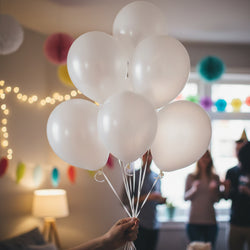 White Pearlized Latex Balloon 12in, 15pcs Balloons & Streamers - Party Centre
