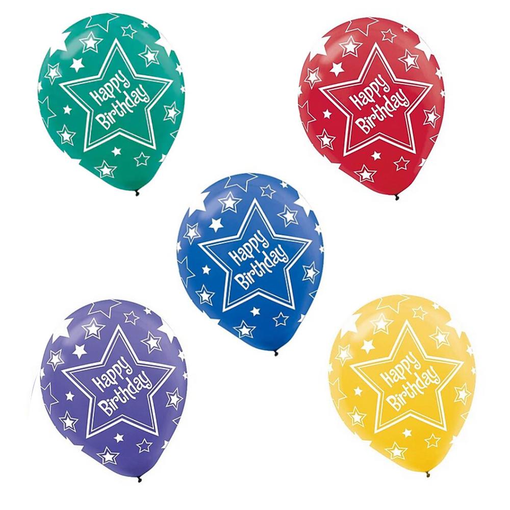 Birthday Star Assorted Latex Balloons 12in, 20pcs Balloons & Streamers - Party Centre