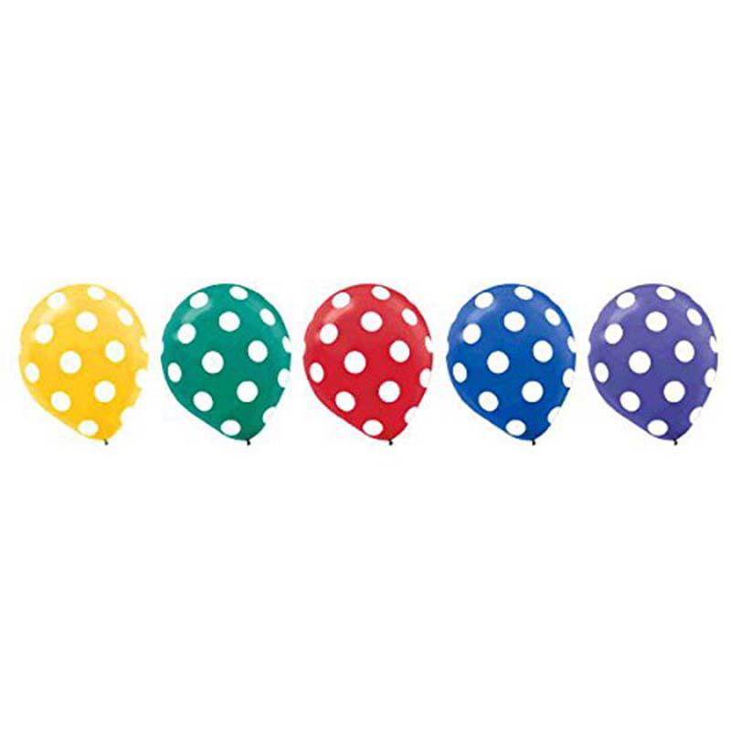 Dots Primary Assorted Latex Balloons 12in, 20pcs Balloons & Streamers - Party Centre