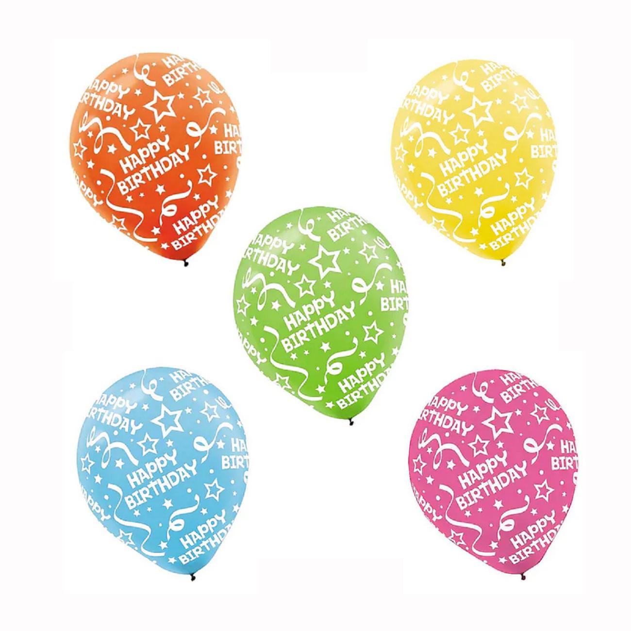 Brights Birthday Confetti Latex Balloons 12in, 20pcs Balloons & Streamers - Party Centre