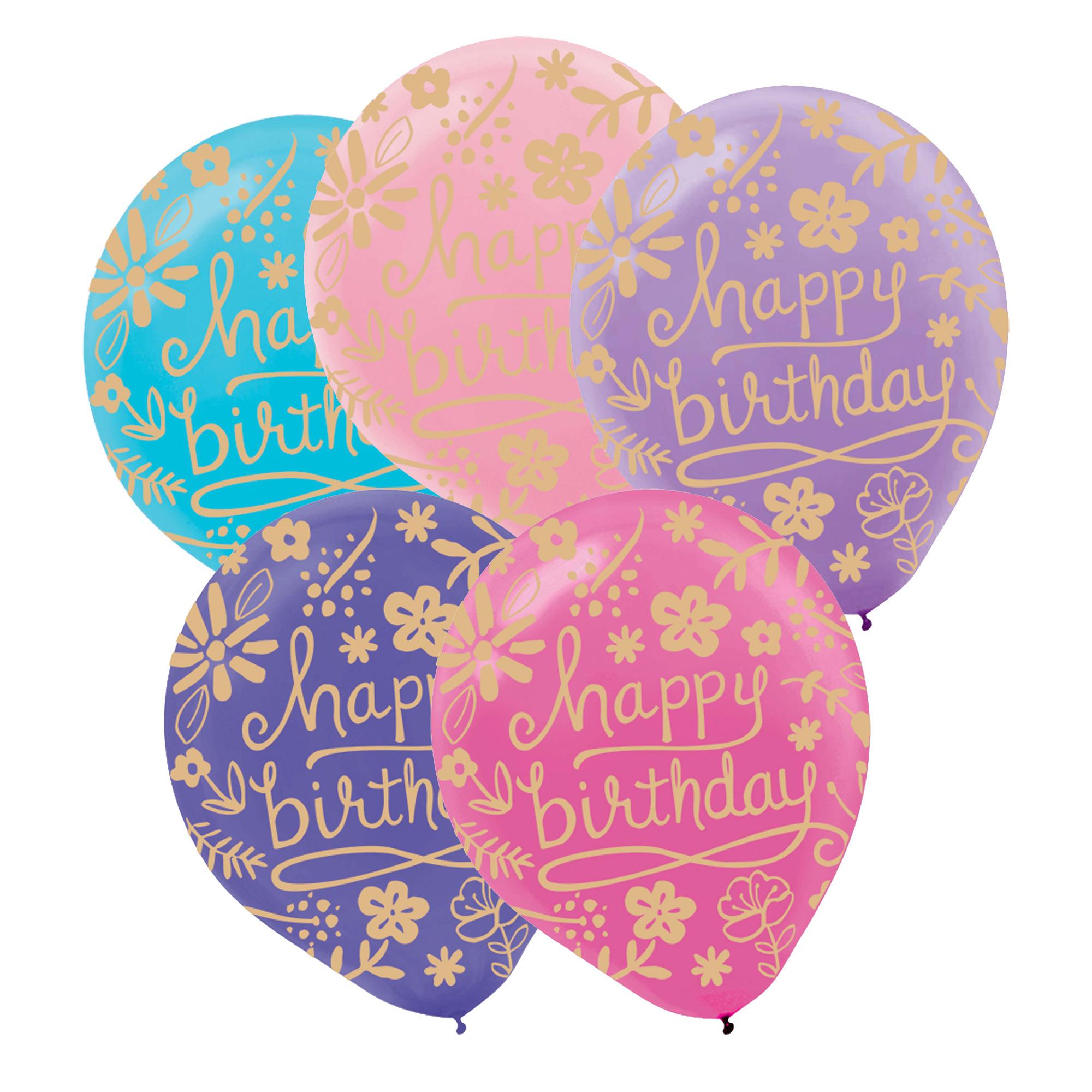 Happy Birthday Florals Latex Balloon 20ct Balloons & Streamers - Party Centre