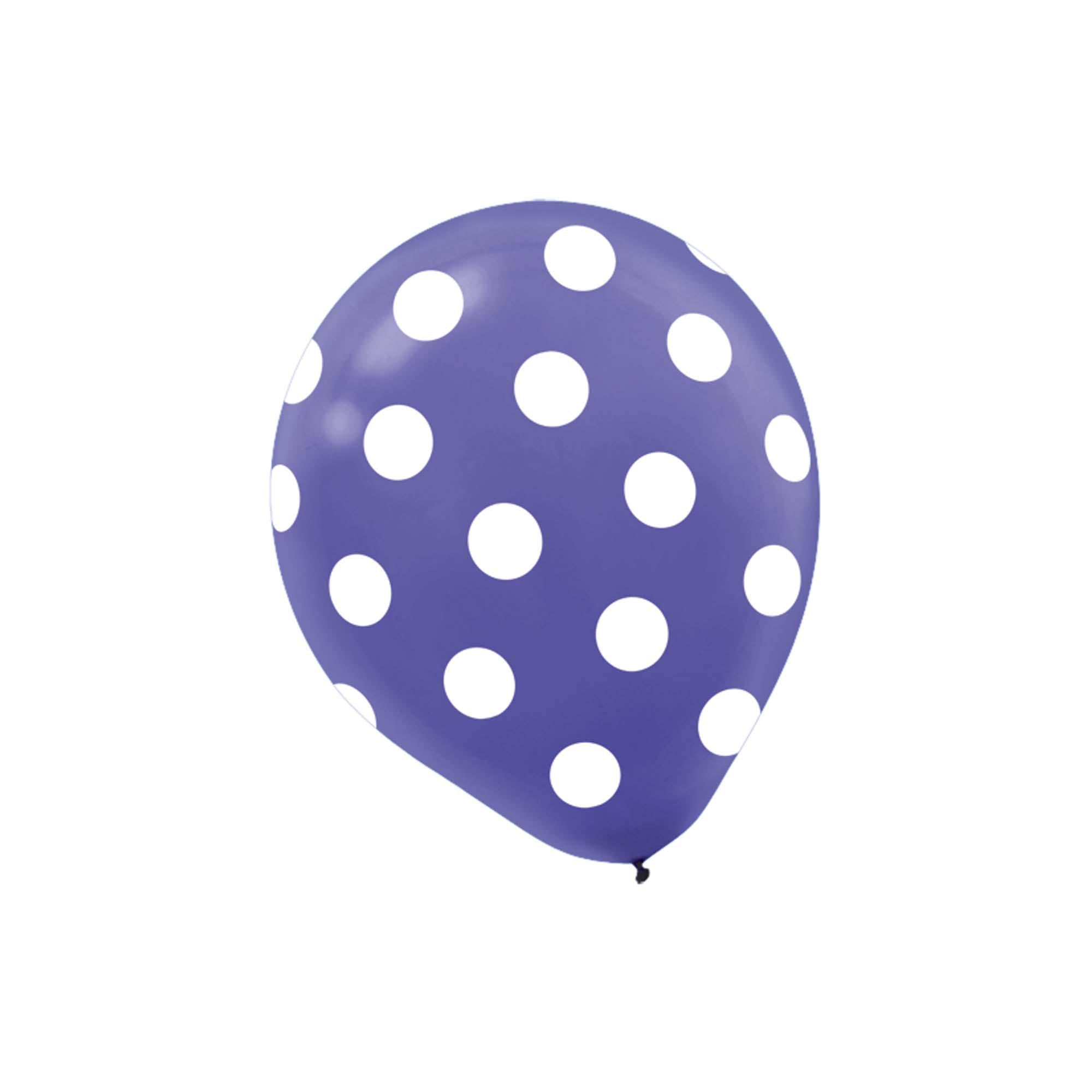 New Purple Dots Latex Balloons 12in, 6pcs Balloons & Streamers - Party Centre