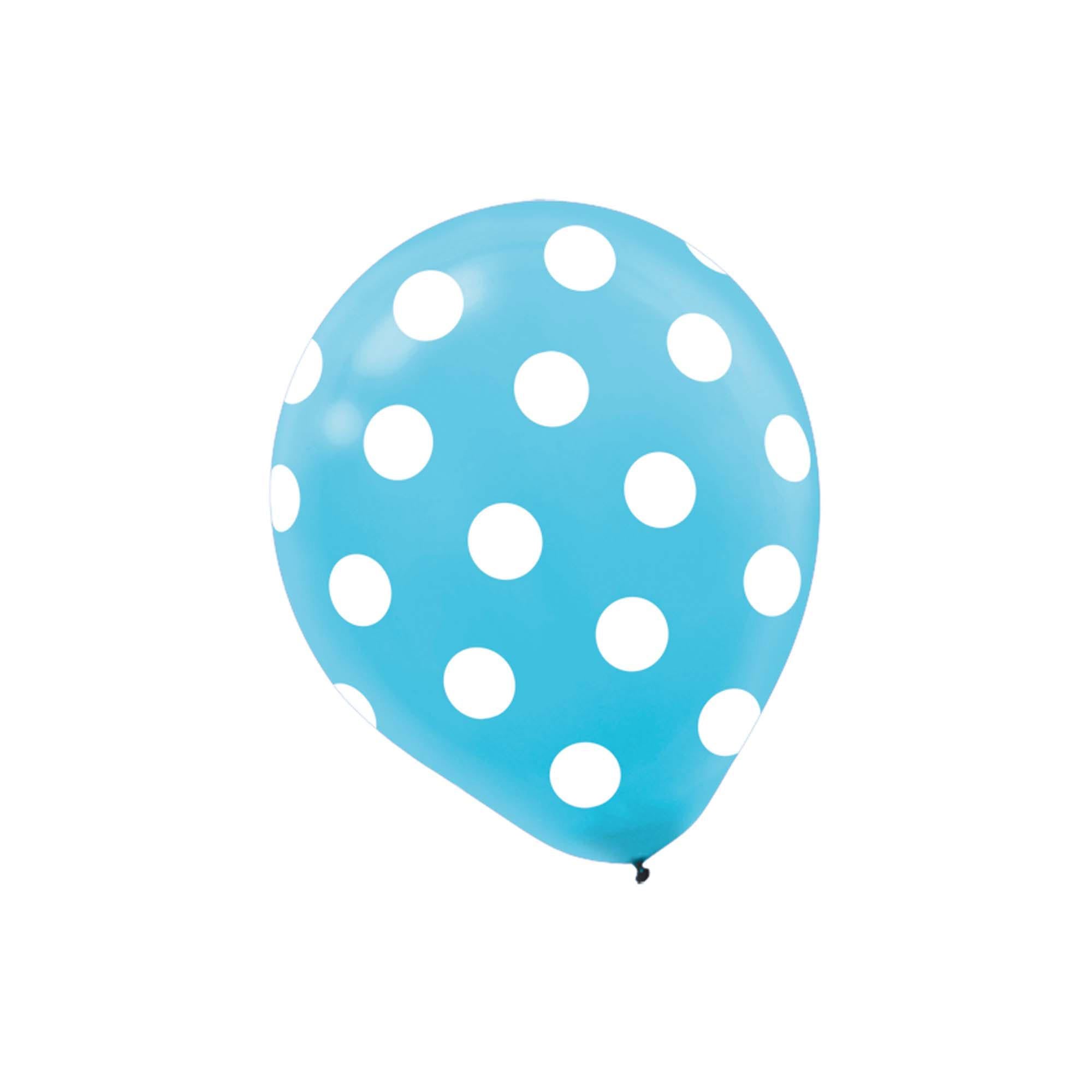 Caribbean Blue Dots Latex Balloons 12in, 6pcs Balloons & Streamers - Party Centre