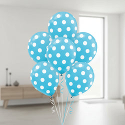 Caribbean Blue Dots Latex Balloons 12in, 6pcs Balloons & Streamers - Party Centre