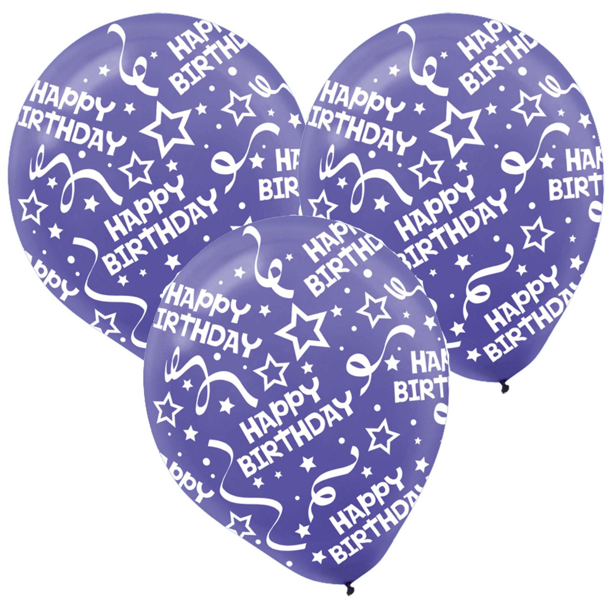 New Purple Birthday Confetti Latex Balloons 12in, 6pcs Balloons & Streamers - Party Centre