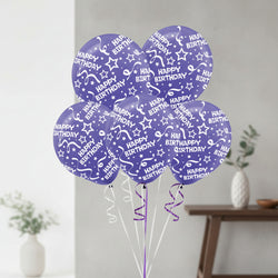 New Purple Birthday Confetti Latex Balloons 12in, 6pcs Balloons & Streamers - Party Centre