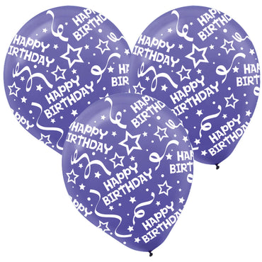New Purple Birthday Confetti Latex Balloons 12in, 6pcs Balloons & Streamers - Party Centre