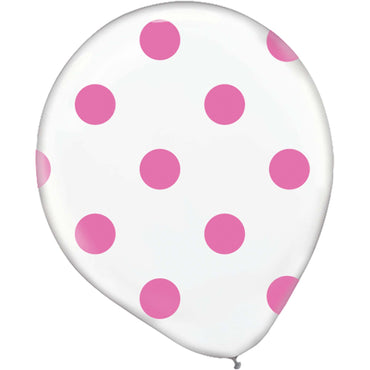 Bright Pink Polka Dot Latex Balloon 20ct Balloons & Streamers - Party Centre