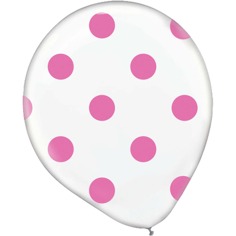 Bright Pink Polka Dot Latex Balloon 20ct Balloons & Streamers - Party Centre