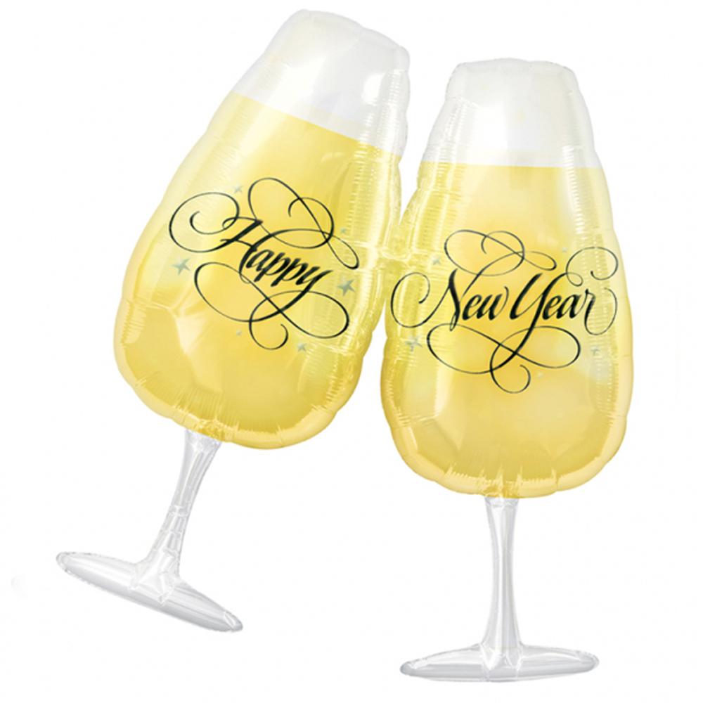New Year's Toasting Glasses SuperShape Foil Balloon Balloons & Streamers - Party Centre