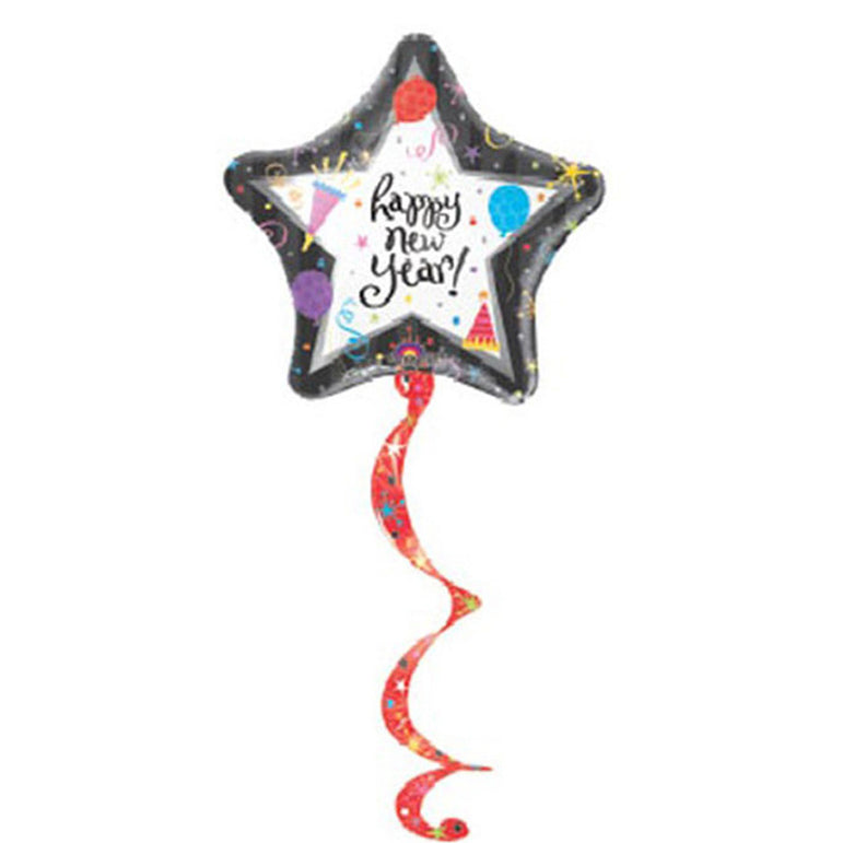Happy New Year Coil Tail Airwalker Balloon Balloons & Streamers - Party Centre