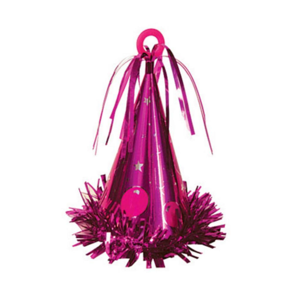 Hot Pink Party Hat Balloon Weight 6oz Balloons & Streamers - Party Centre