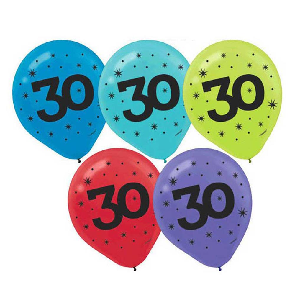30 Printed Latex Balloons 15pcs Balloons & Streamers - Party Centre