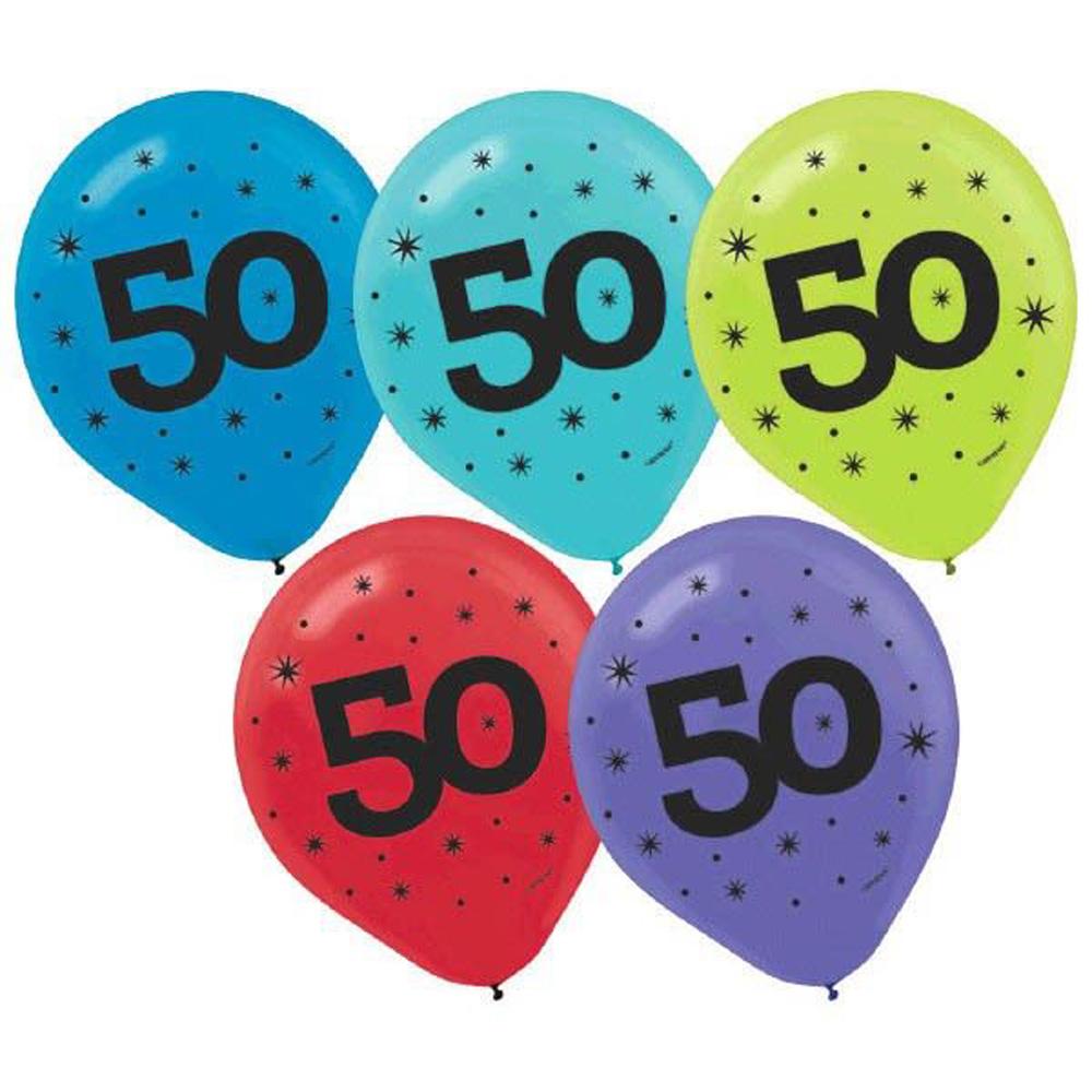 50 Printed Latex Balloons 15pcs Balloons & Streamers - Party Centre