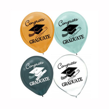 Graduation Printed Latex Balloons 15pcs Balloons & Streamers - Party Centre