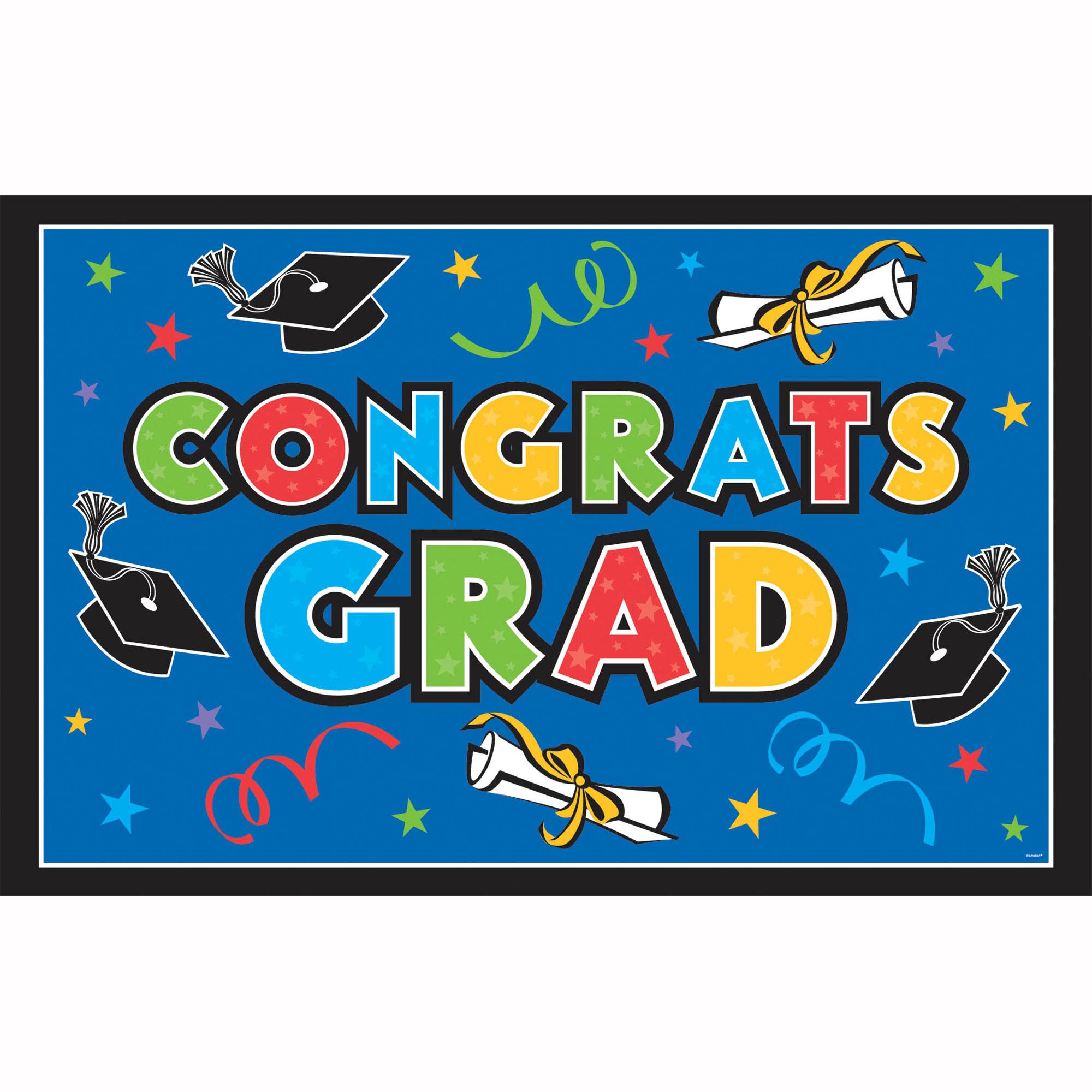 Congrats Grad Multicolor Giant Party Sign Vinyl 78in x 48in Decorations - Party Centre