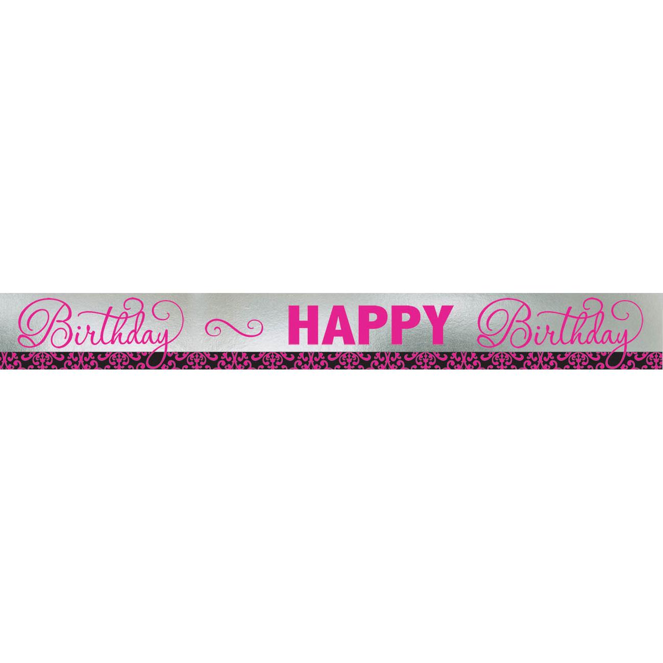Black & Pink Happy Birthday Foil Banner 7.6m Decorations - Party Centre