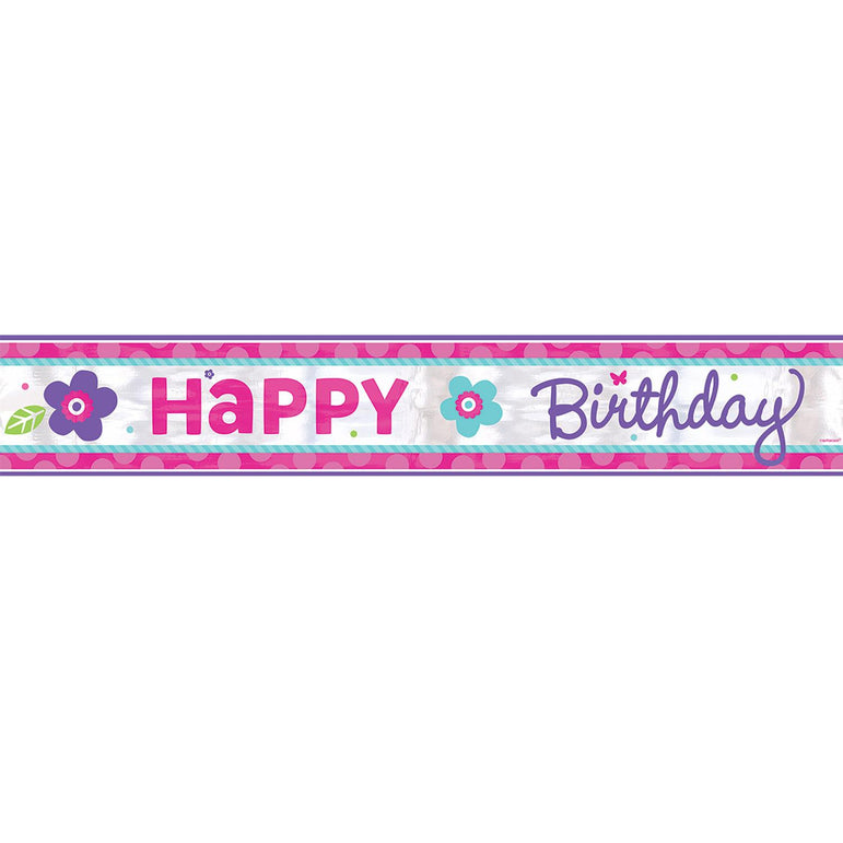 Pink & Teal Happy Birthday Foil Banner 25ft Decorations - Party Centre