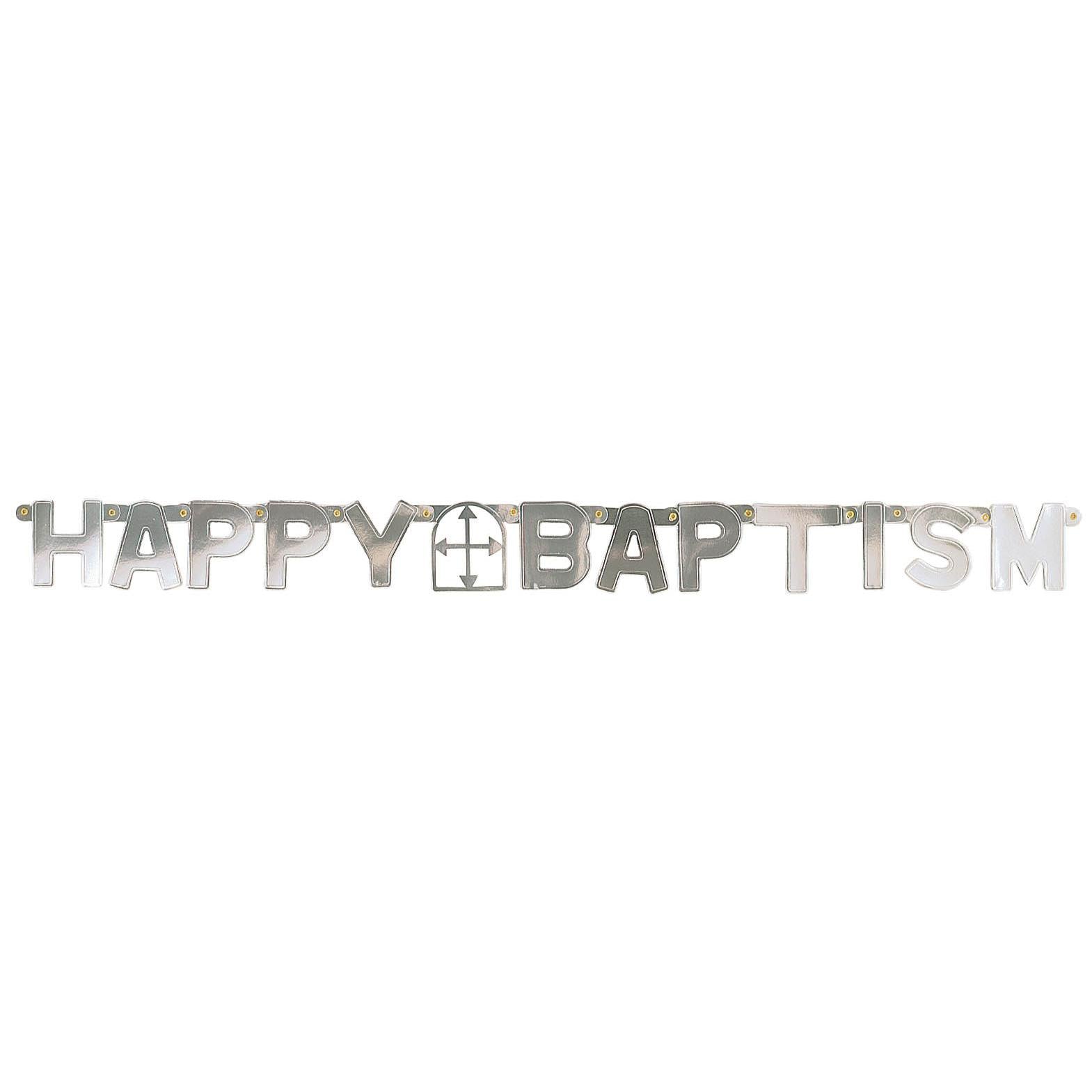 Happy Baptism Silver Letter Banner Decorations - Party Centre