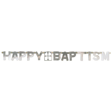 Happy Baptism Silver Letter Banner Decorations - Party Centre