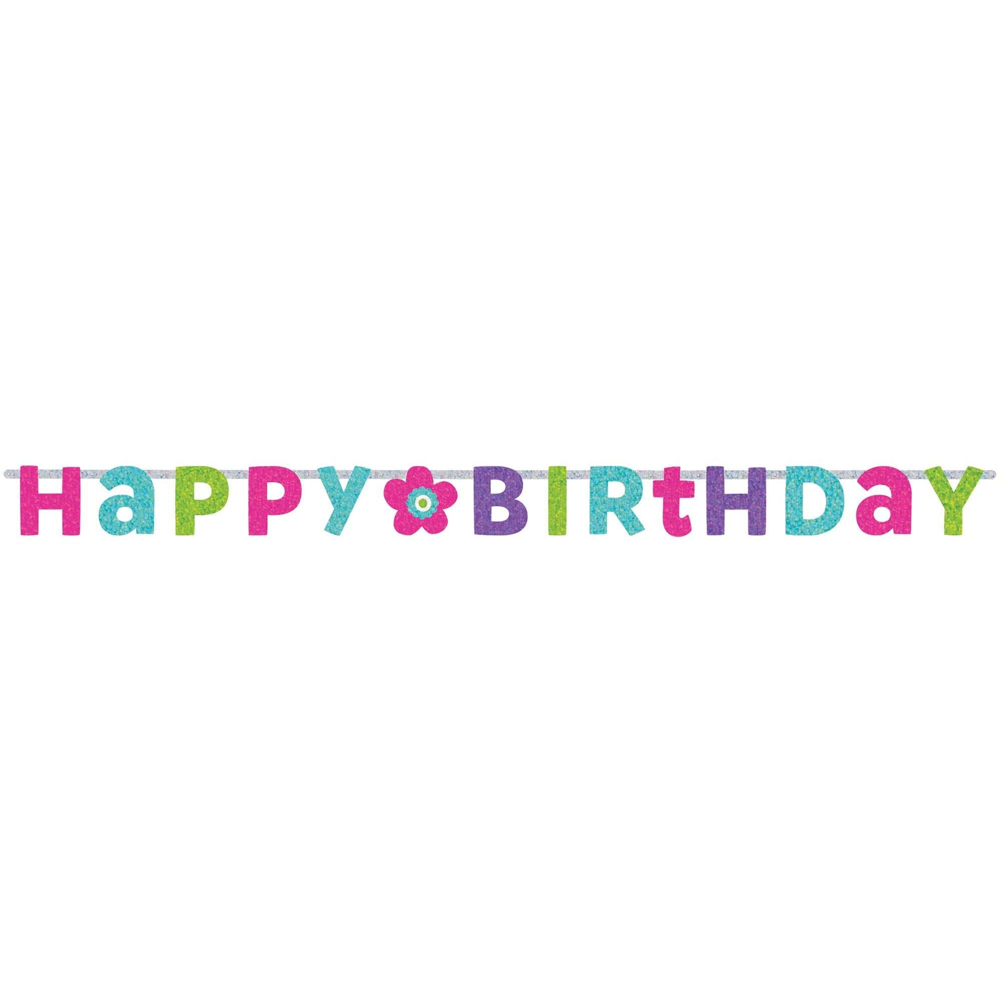 Pink & Teal Happy Birthday Prismatic Letter Banner Decorations - Party Centre