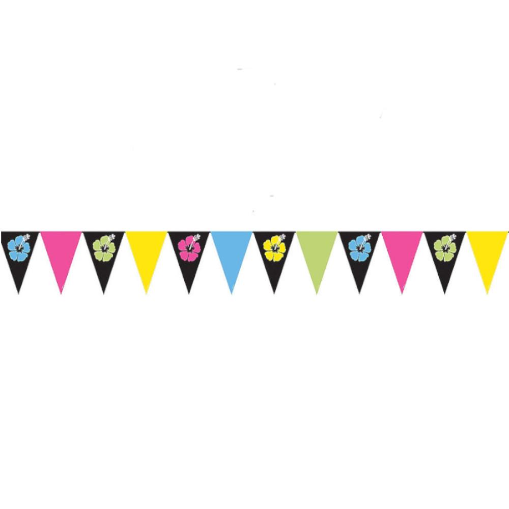 Neon Plastic Pennant Banner 12ft x 10in Decorations - Party Centre