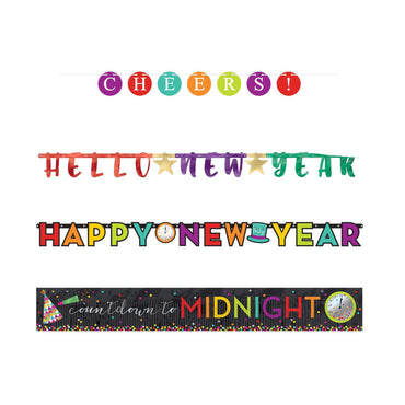 Happy New Year Letter Banner 4pcs Decorations - Party Centre