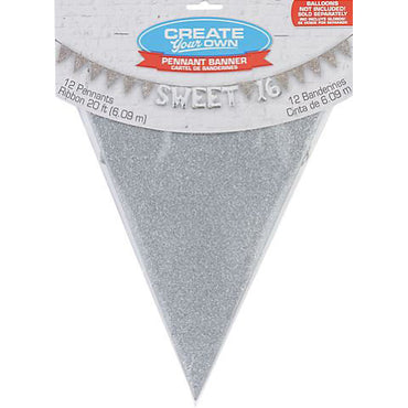 Sparkle Silver Large Paper Pennant Banner