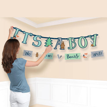 Bear-ly Wait It's A Boy Combo Letter Banners 2pcs Decorations - Party Centre