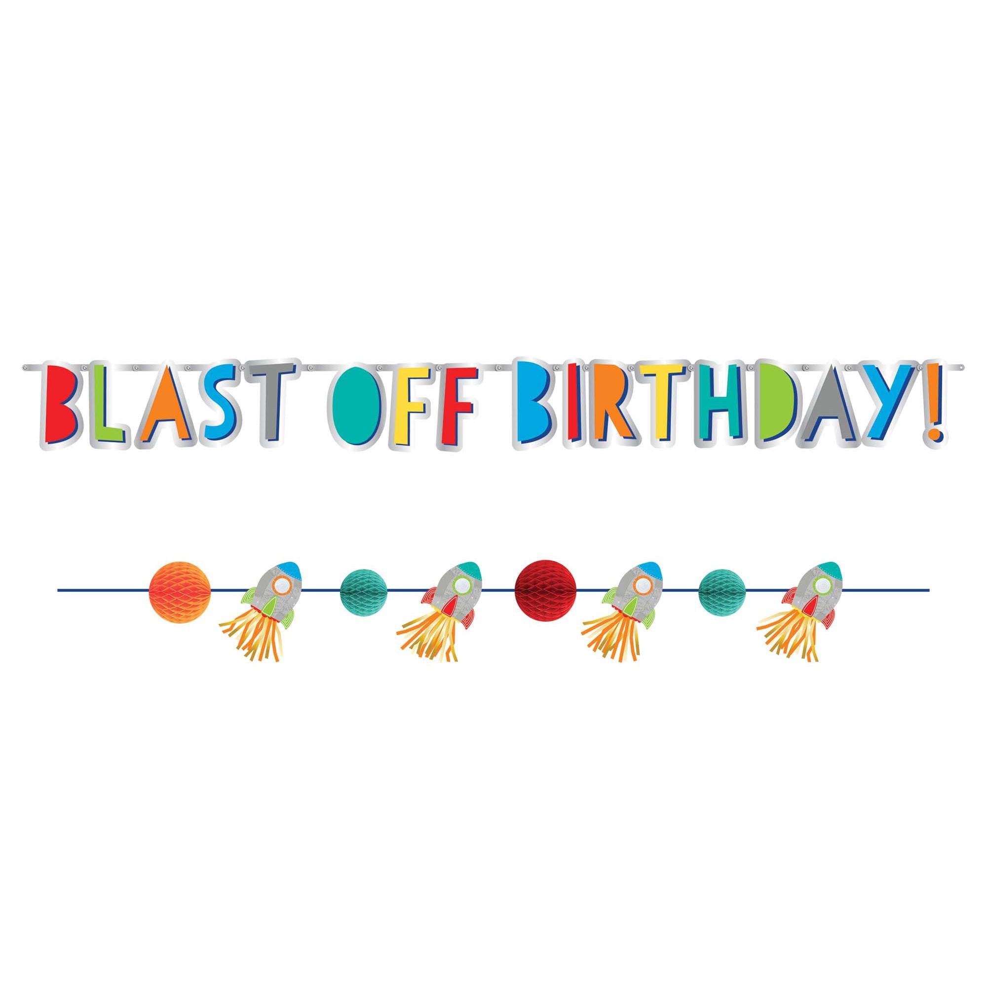 Blast Off Birthday Banner Kit 2pcs Decorations - Party Centre