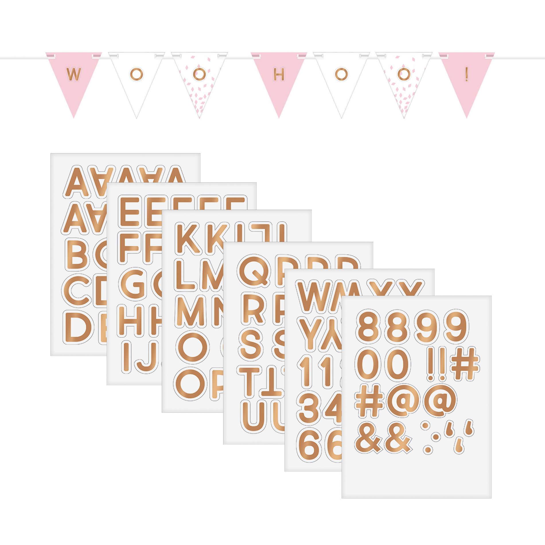 Rose Gold & Blush Customizable Pennant Banner Decorations - Party Centre