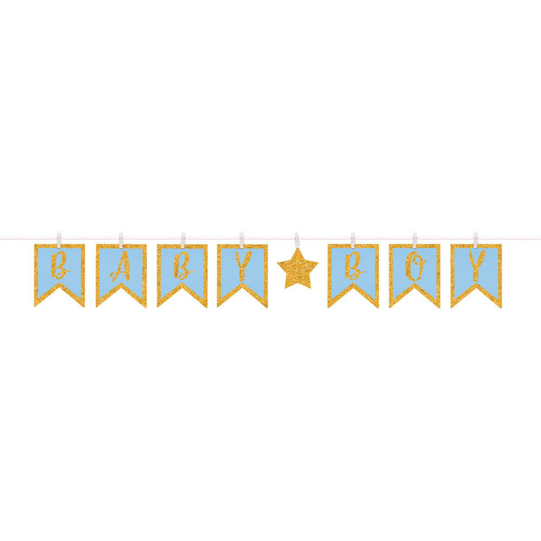 Baby Boy Blue w/Gold Accents Clothespin Letter Banner - Party