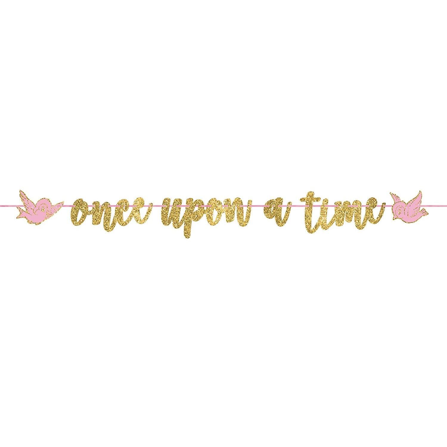 Once Upon A Time Ribbon Banner with Glitter Paper Letters Decorations - Party Centre