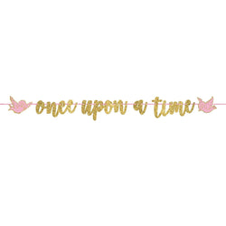 Once Upon A Time Ribbon Banner with Glitter Paper Letters Decorations - Party Centre