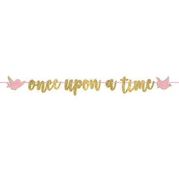 Once Upon A Time Ribbon Banner with Glitter Paper Letters Decorations - Party Centre