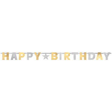 Happy Birthday Gold Silver Letter Banner 240cm Decorations - Party Centre