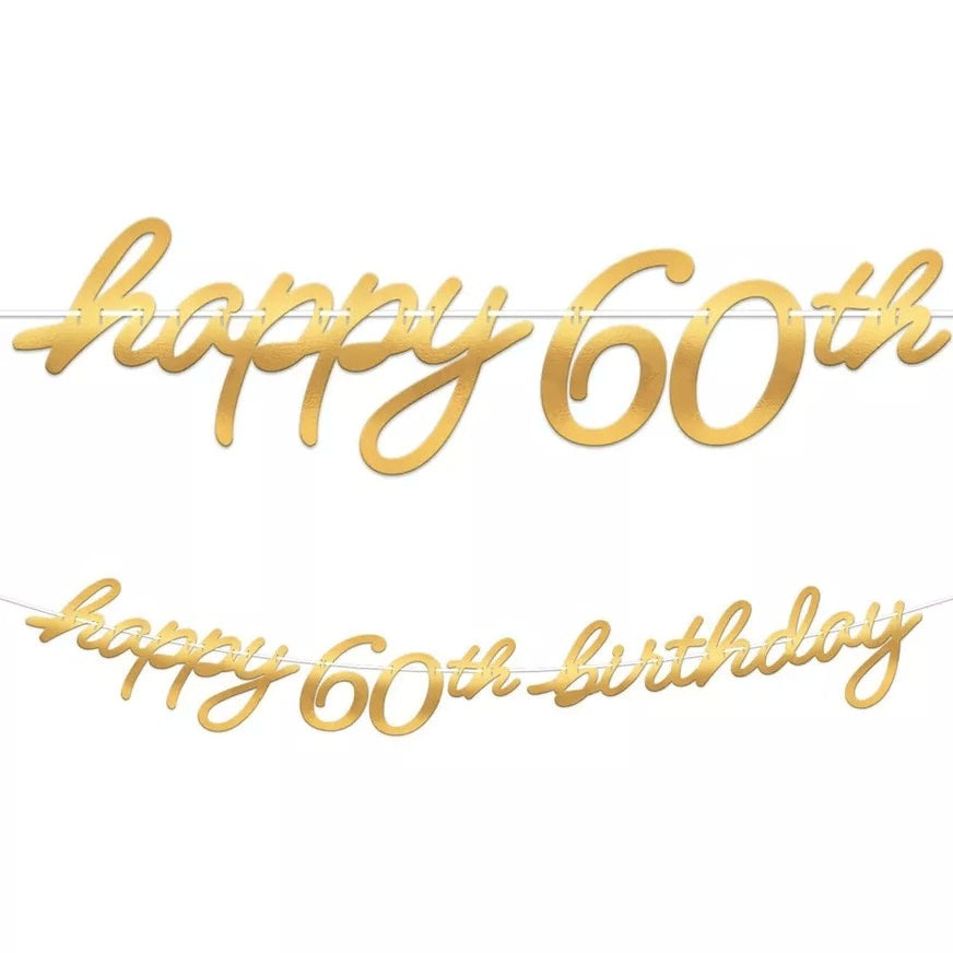 60th Golden Age Birthday Letter Banner Foil Board & Ribbon