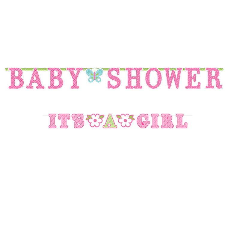 Welcome Little One Baby Girl Illustrated  Letter Banner Decorations - Party Centre