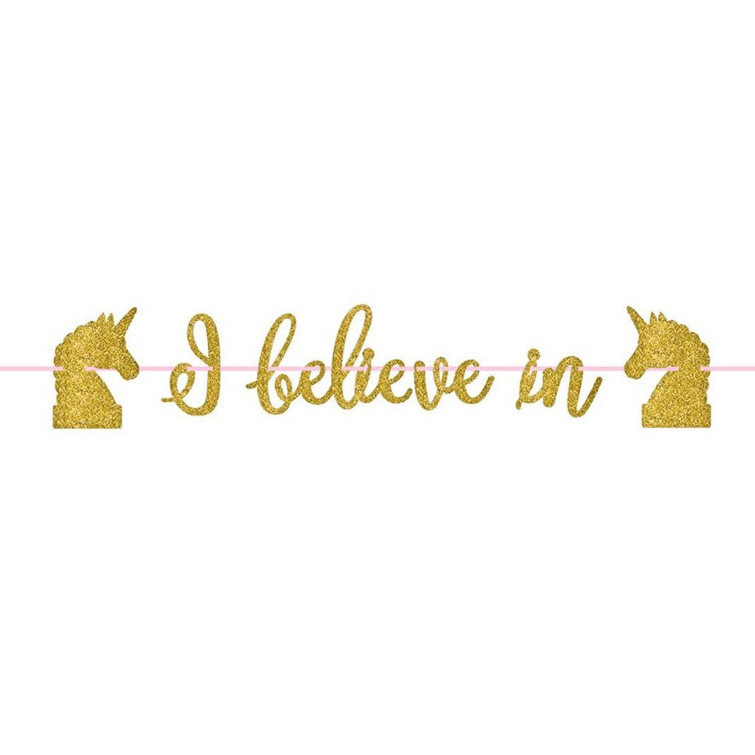 Magical Unicorn Gold Ribbon Letter Banner Decorations - Party Centre