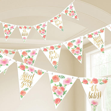 Floral Baby Girl Pennant Banner 4.57m Decorations - Party Centre