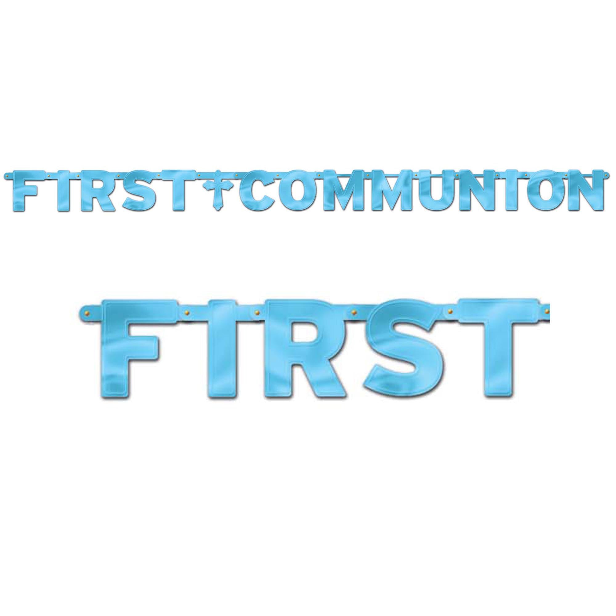 First Communion Blue Letter Banner 8 3/4ft x 12in Decorations - Party Centre