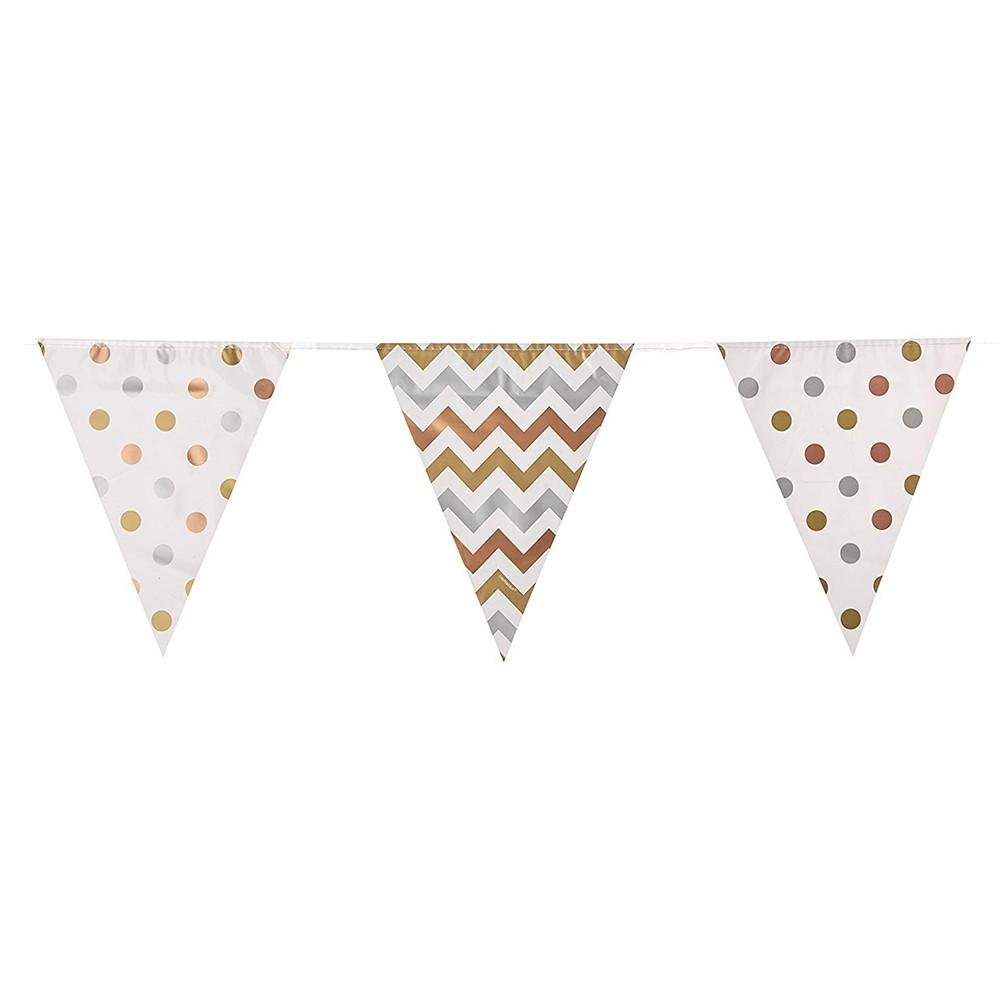 Mixed Metals Dots and Chevron Large Pennant Banner 12ft Decorations - Party Centre
