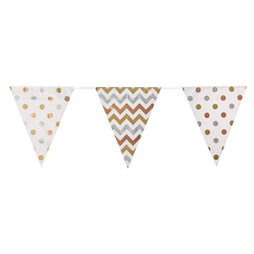 Mixed Metals Dots and Chevron Large Pennant Banner 12ft Decorations - Party Centre