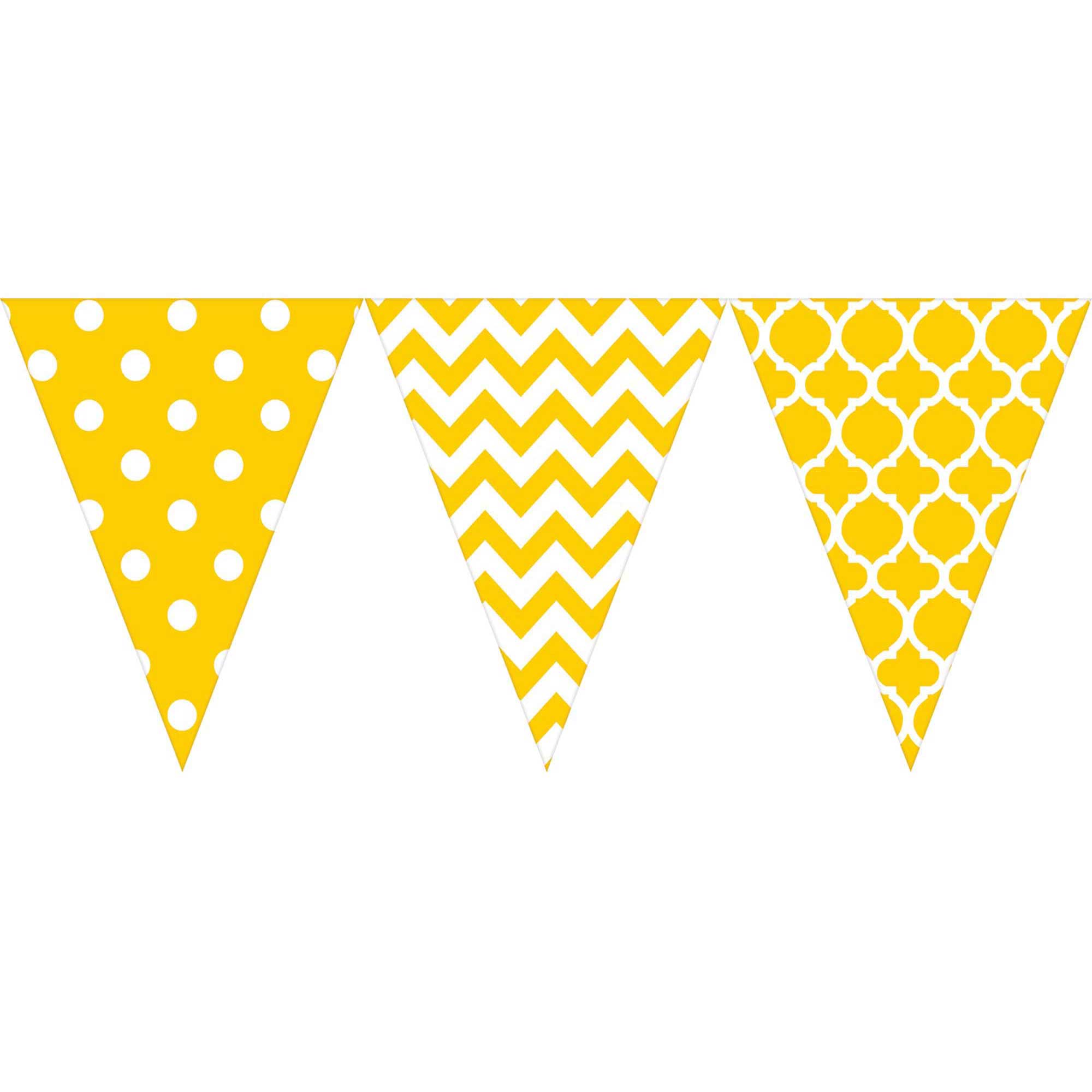 Yellow Sunshine Dots and Chevron Large Pennant Banner 12ft Decorations - Party Centre