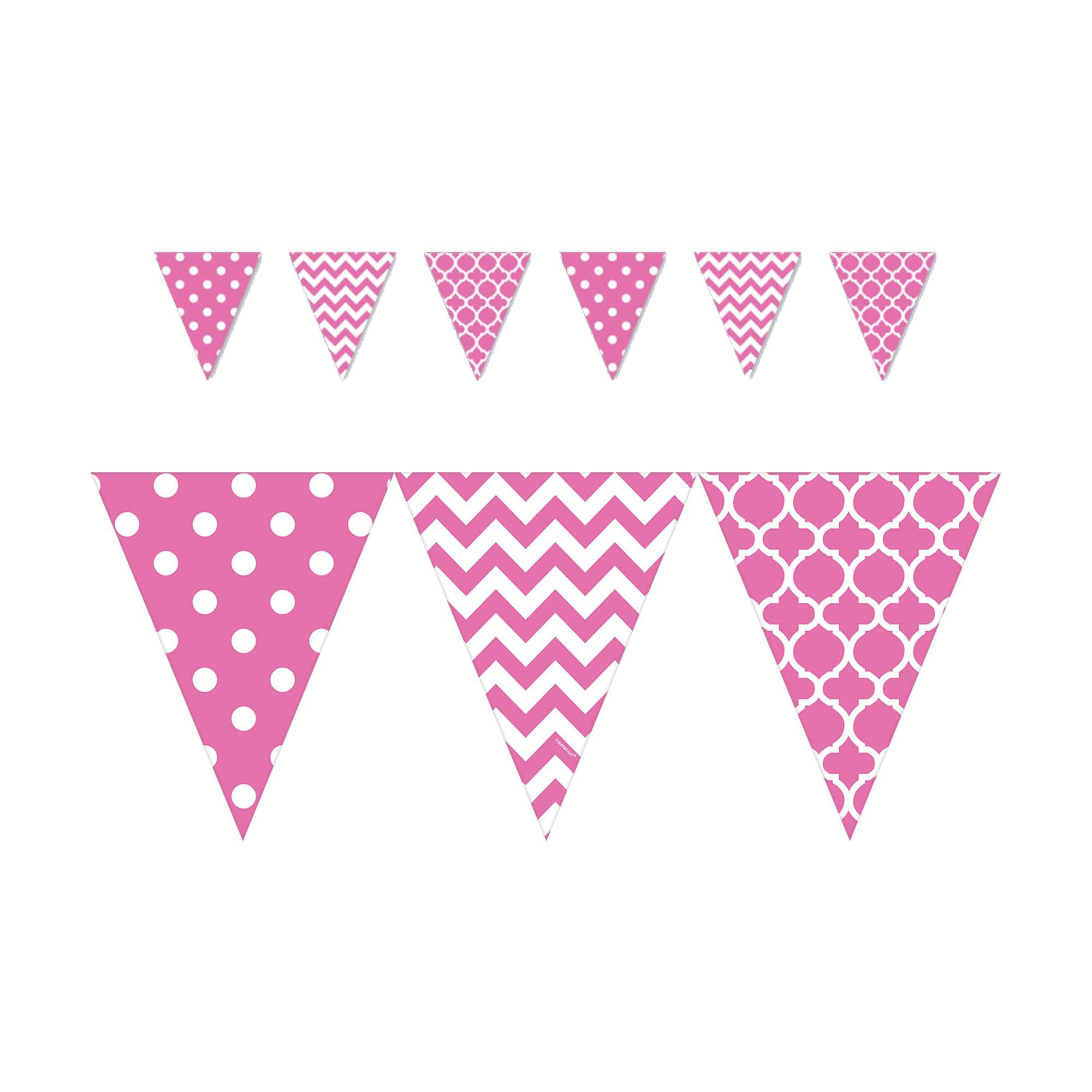 Bright Pink Dots & Chevron Large Pennant Banner 12ft Decorations - Party Centre