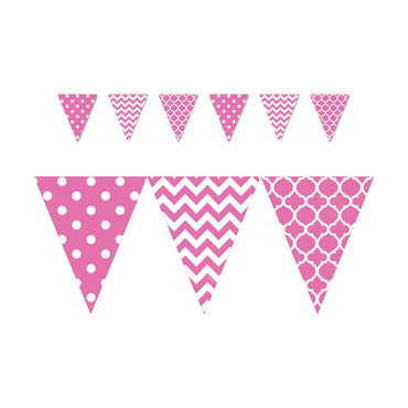Bright Pink Dots & Chevron Large Pennant Banner 12ft Decorations - Party Centre