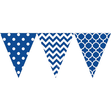 Bright Royal Blue Dots & Chevron Large Pennant Banner 12ft Decorations - Party Centre