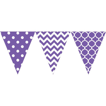 New Purple Dots and Chevron Large Pennant Banner 12ft Decorations - Party Centre