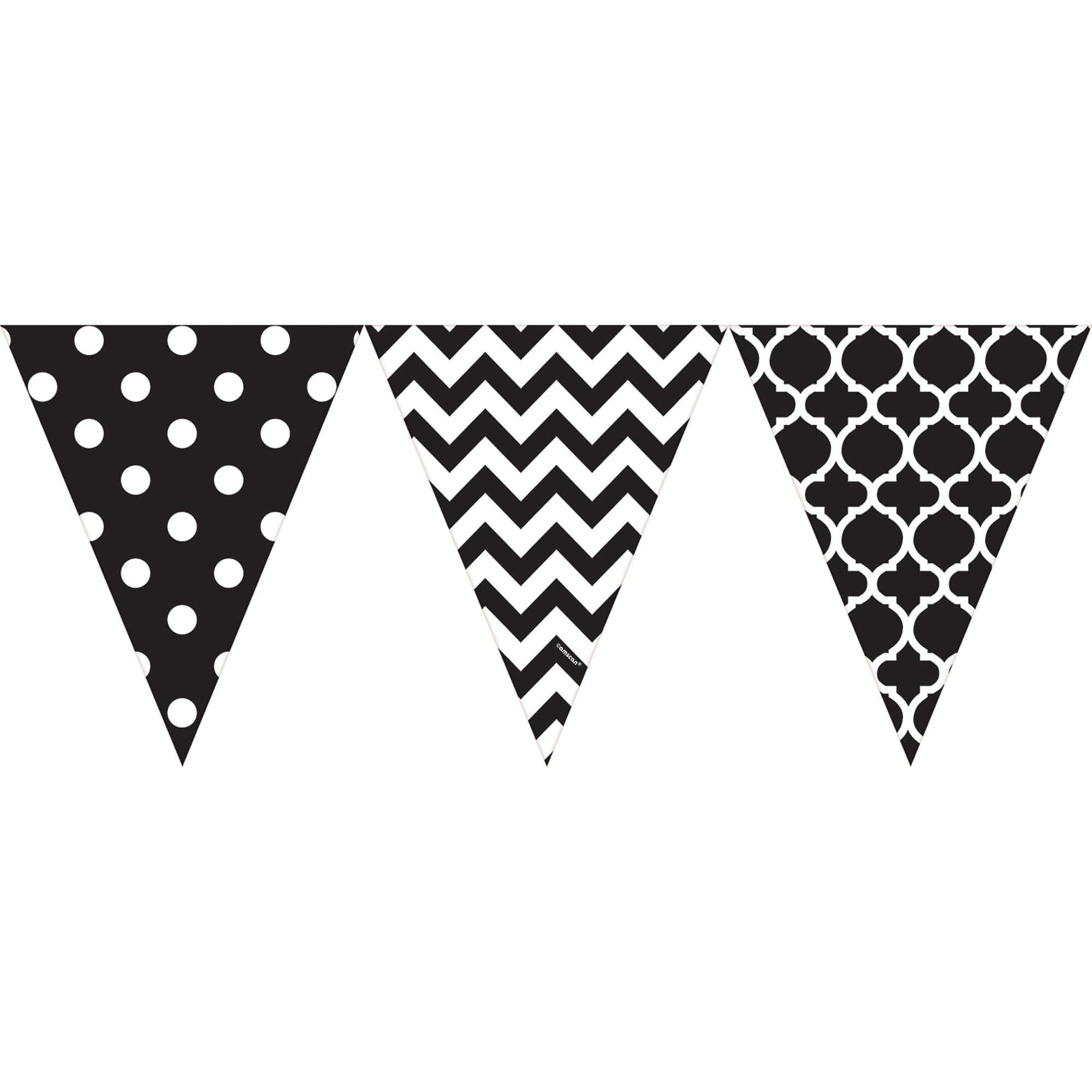 Jet Black Dots and Chevron Large Pennant Banner 12ft Decorations - Party Centre