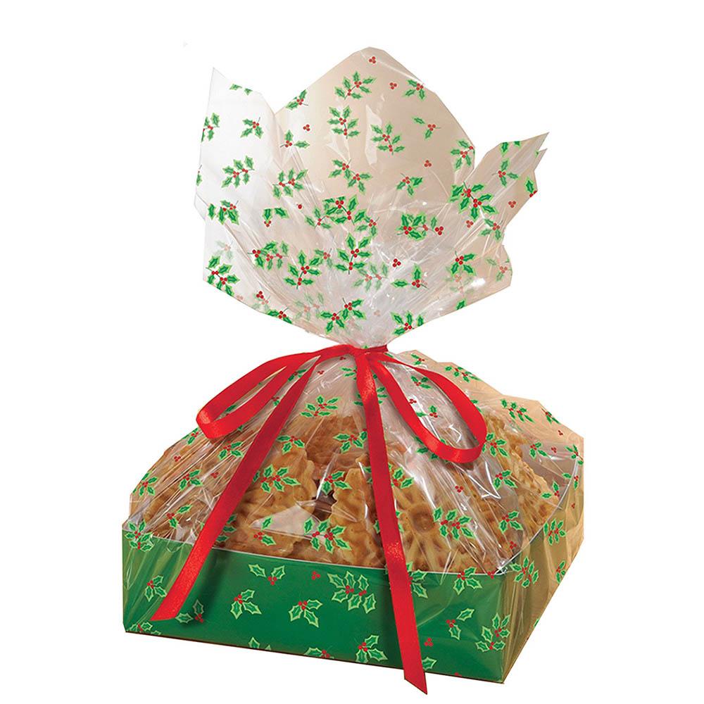 Holly Treat Cardboard Tray And Cello Bag Favours - Party Centre